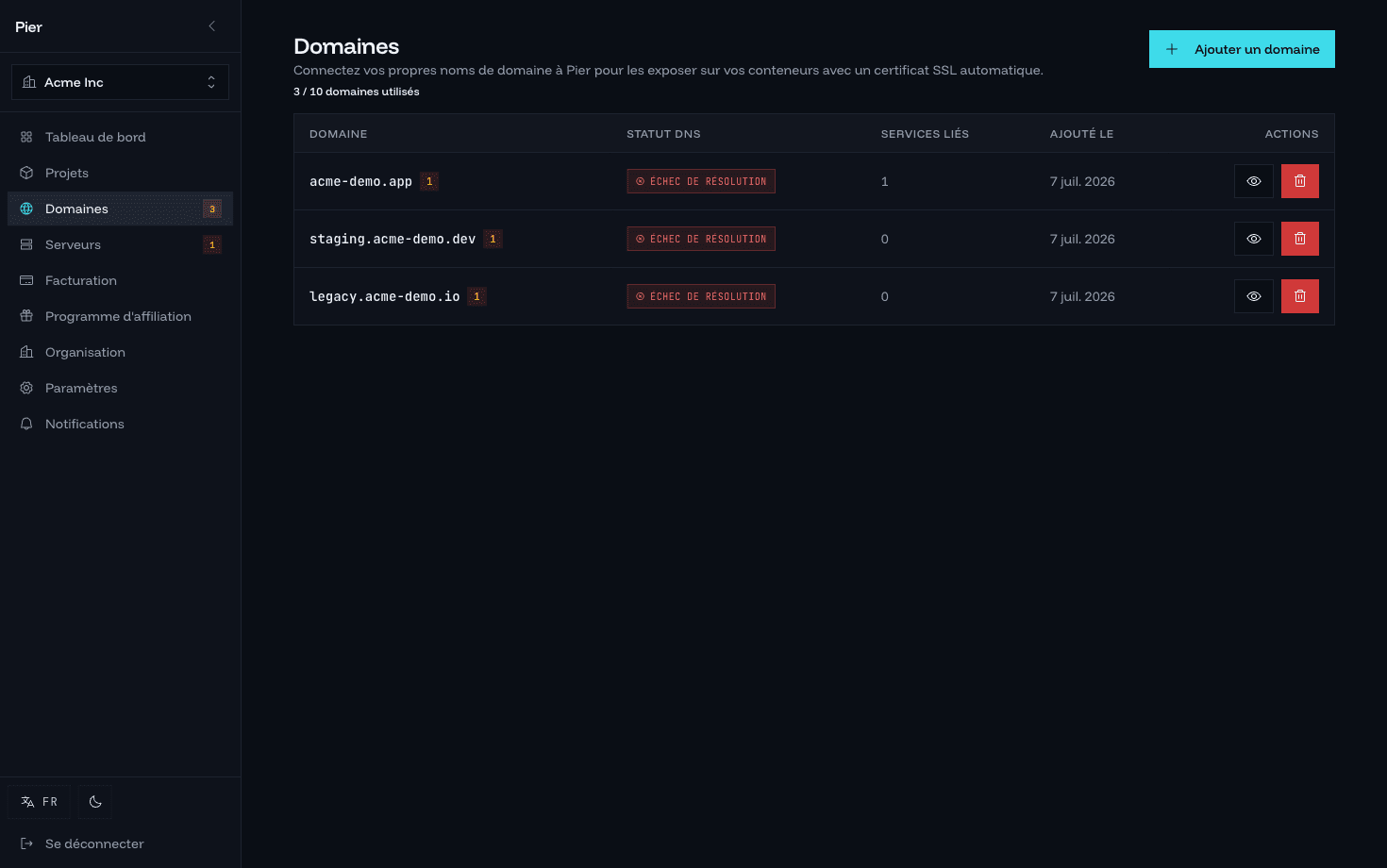 Liste des domaines