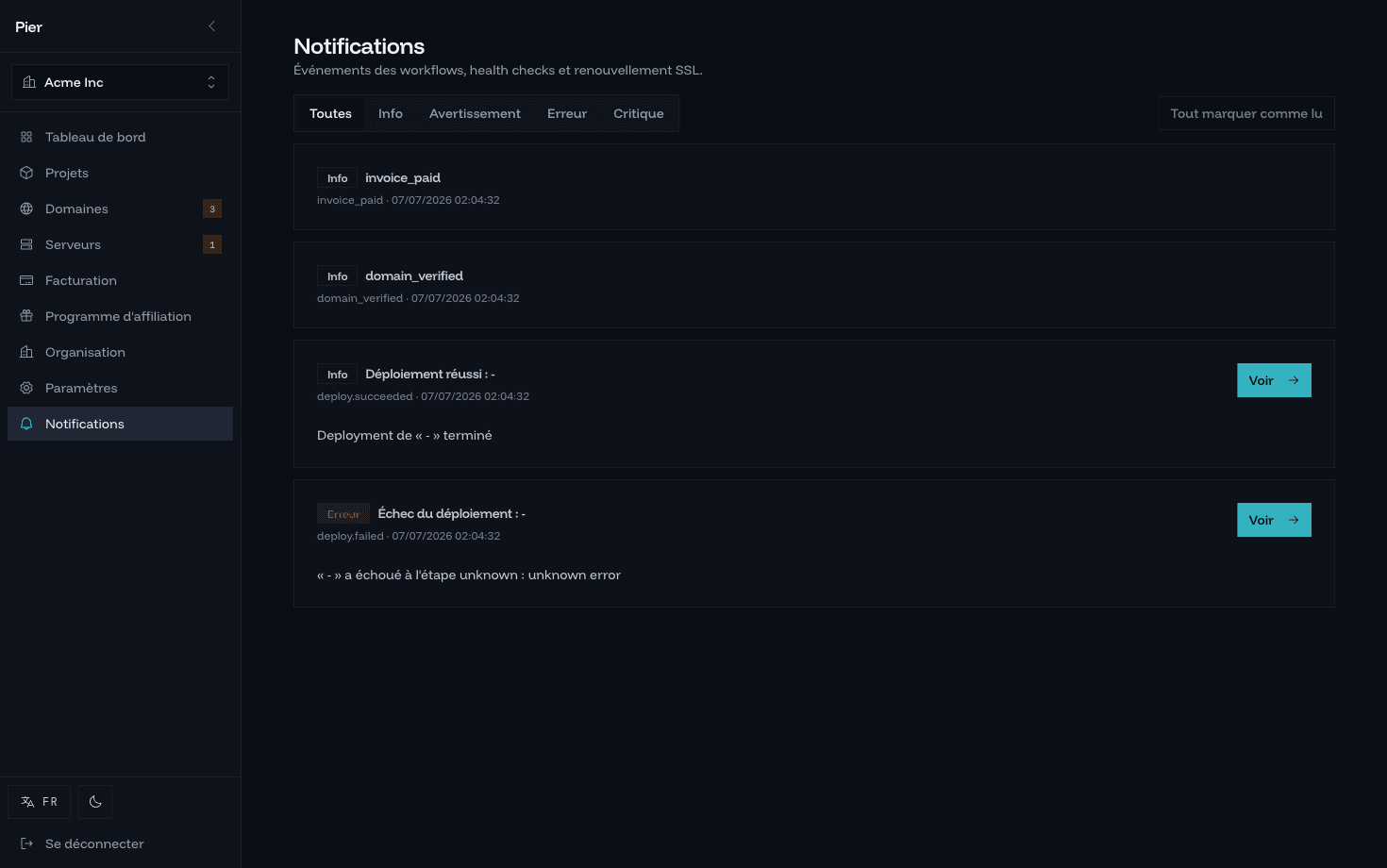 Centre de notifications