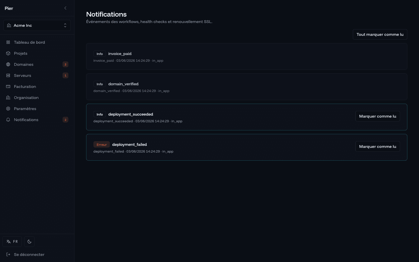Centre de notifications