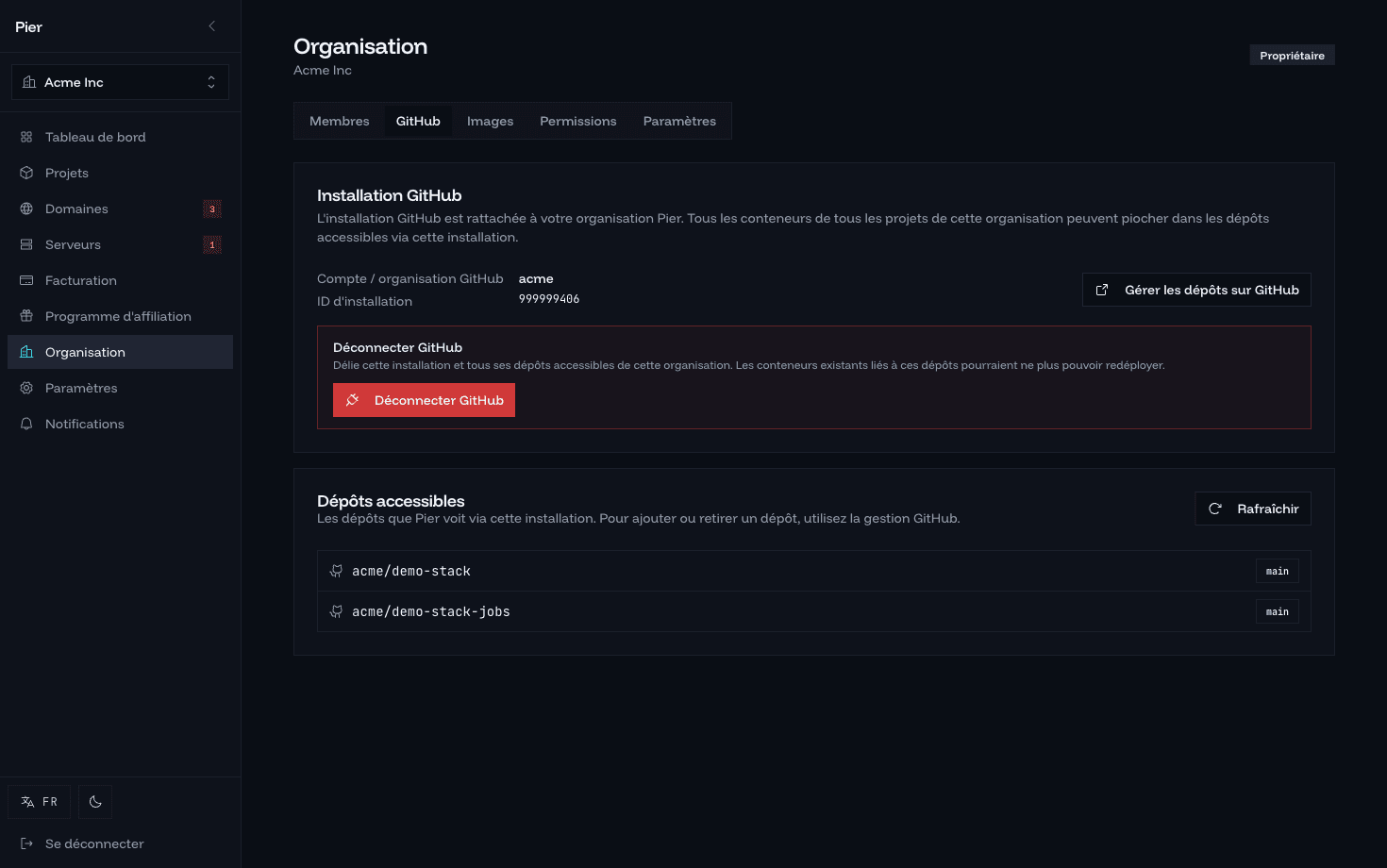 Connexion GitHub de l'organisation