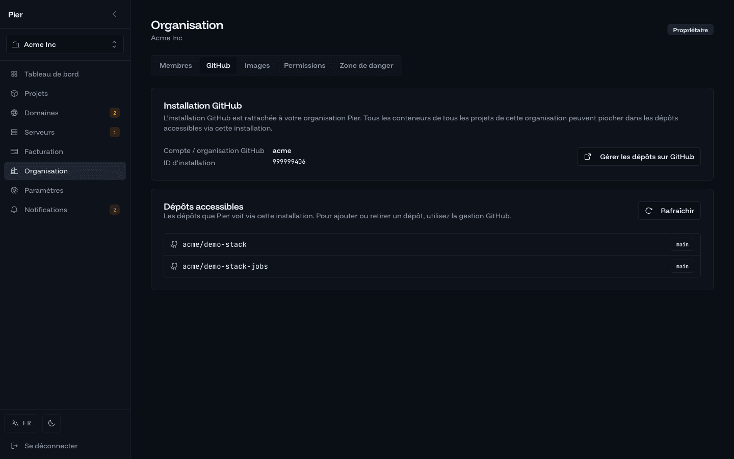 Connexion GitHub de l'organisation
