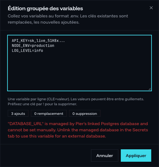 Fenêtre d'édition groupée avec l'aperçu du diff